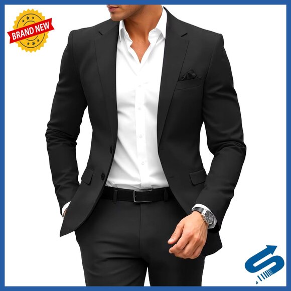 Slim Fit Sport Coat Blazer for Men Polyester Viscose Blend Business Casual